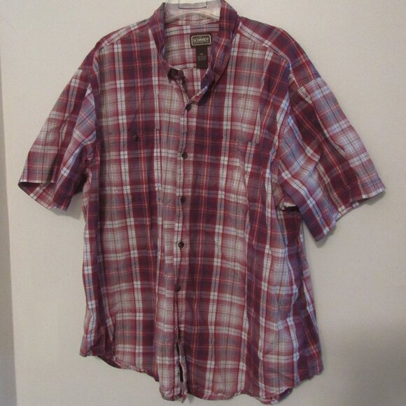 Mens Button Down Shirt 2XL Red Plaid CE Schmidt Workwear Double Pockets Western - Picture 1 of 8